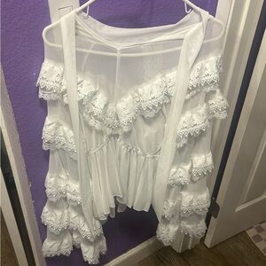 White Lace Ruffle Sheer Top